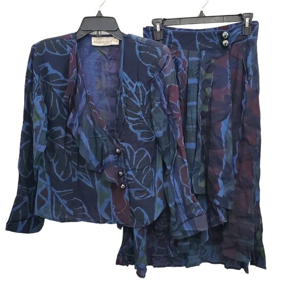 Componix Petites Women's Vintage Navy Abstract Matching Skirt Blouse Set Sz 6/8P - Picture 1 of 11